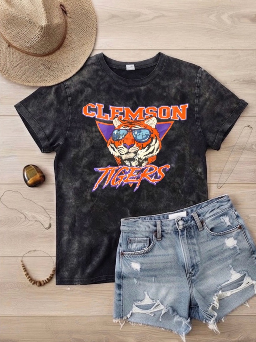 Clemson Tigers Black Tie-Dye Graphic Tee